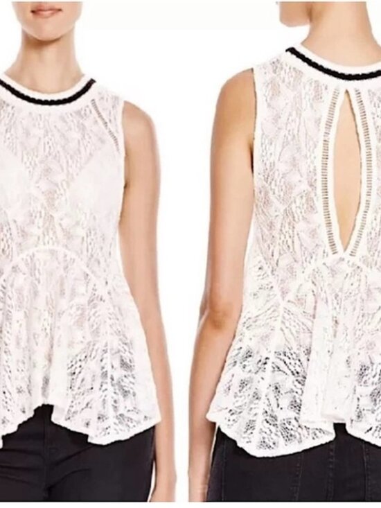 Free People Tops - Free People Maisie Ivory Cream Lace Peplum Tank Top Womens Large Ivory Boho